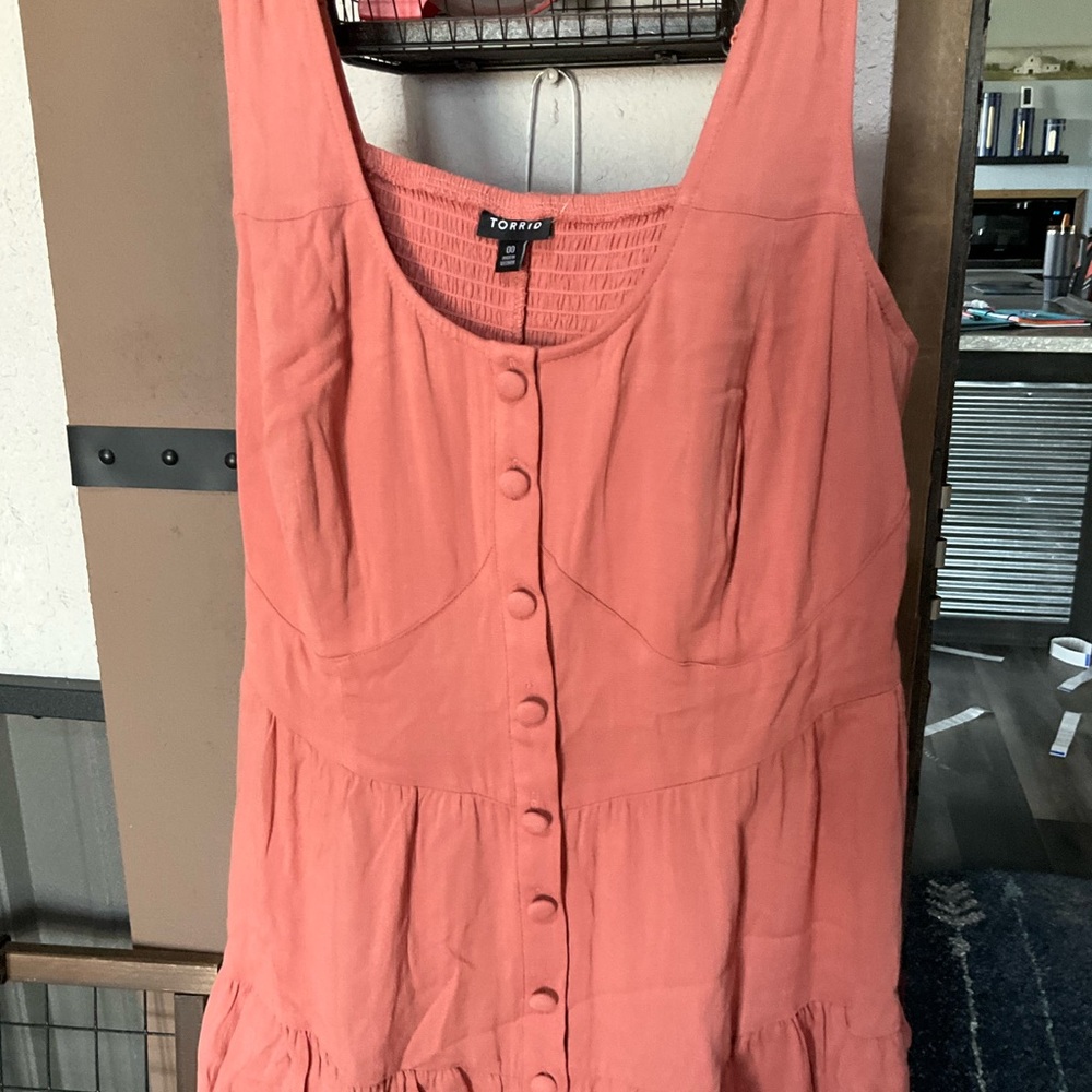 torrid Coral Button-Front Tiered Tank Dress